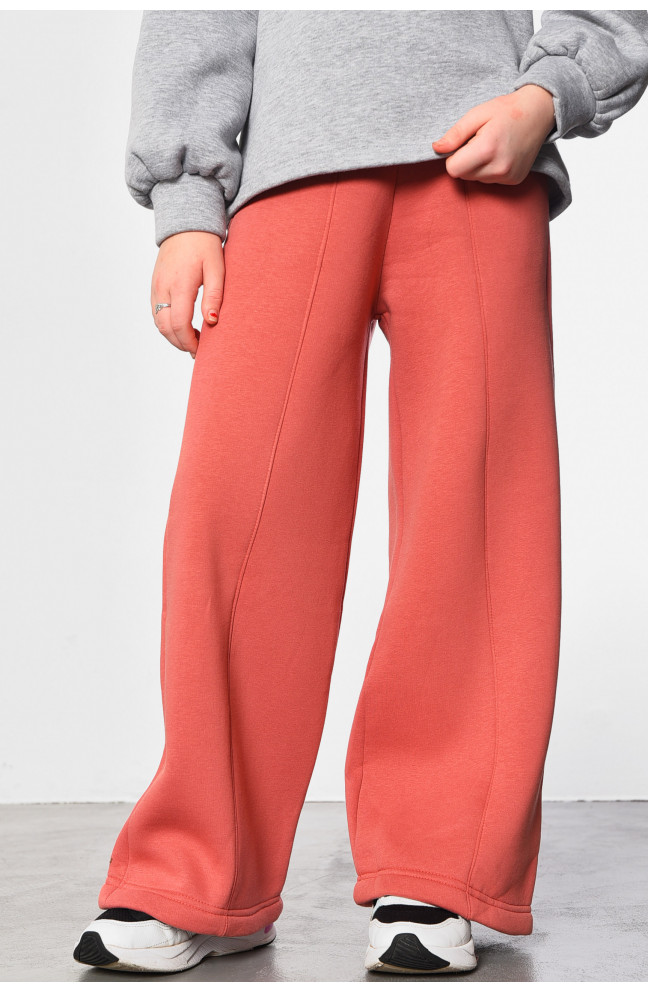 Штаны подростковые для девочки на флисе терракотового цвета 182758L