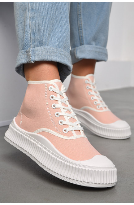 Кеды женские высокие розового цвета на шнуровке 183136L