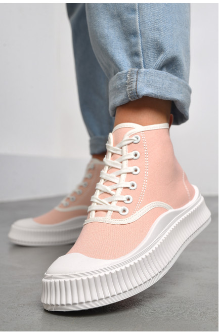 Кеды женские высокие розового цвета на шнуровке 183136L