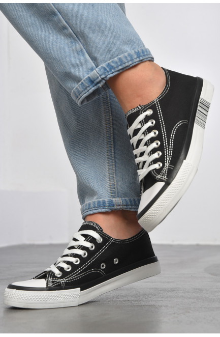 Кеды женские черного цвета на шнуровке текстиль 183278L