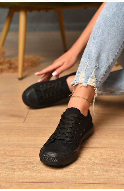Кеды женские черного цвета на шнуровке текстиль 183279L