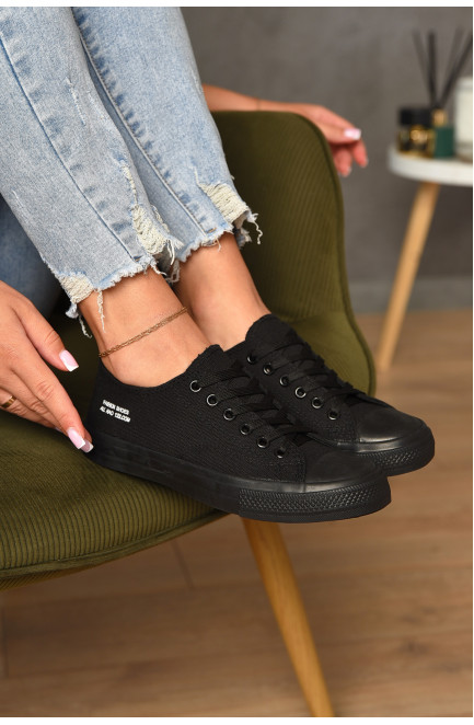 Кеды женские черного цвета на шнуровке текстиль 183283L