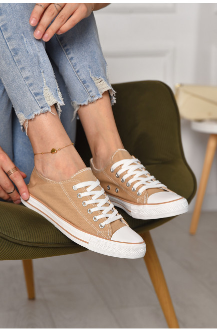 Кеды женские бежевого цвета на шнуровке текстиль 183285L