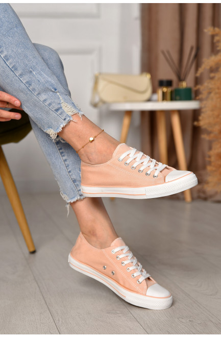 Кеды женские персикового цвета на шнуровке текстиль 183290L
