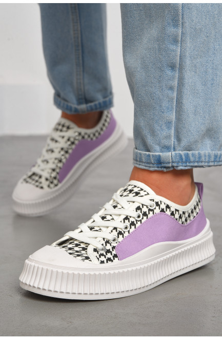 Кеды женские сиреневого цвета на шнуровке текстиль 184107L