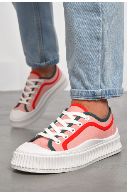 Кеды женские розового цвета на шнуровке текстиль 184110L