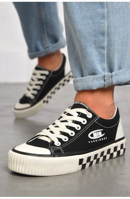 Кеды женские черного цвета на шнуровке текстиль 184226L