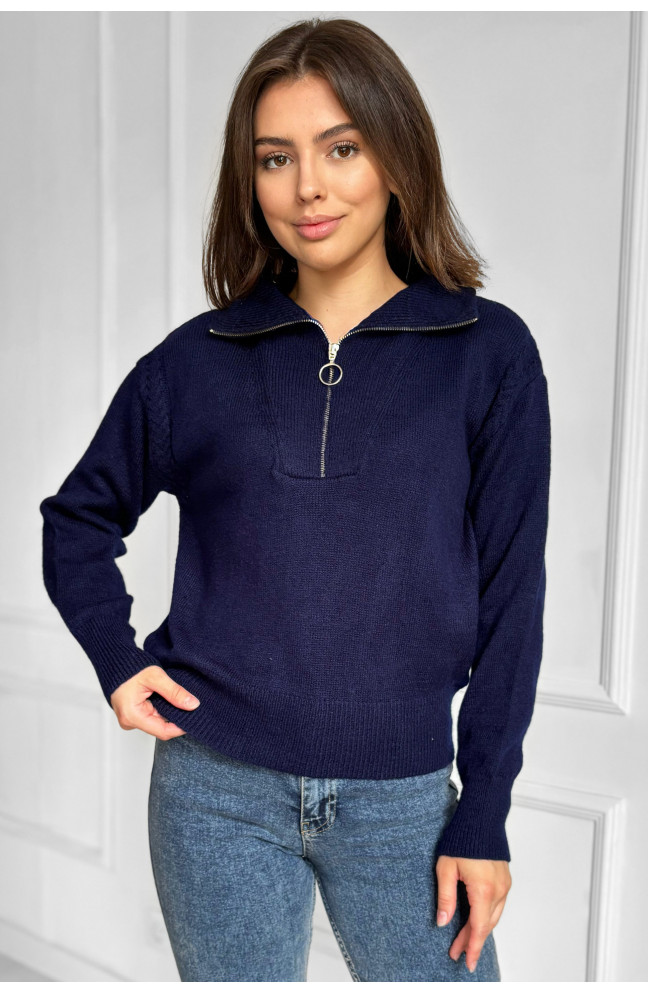 Свитер женский вязаный синего цвета 184503L
