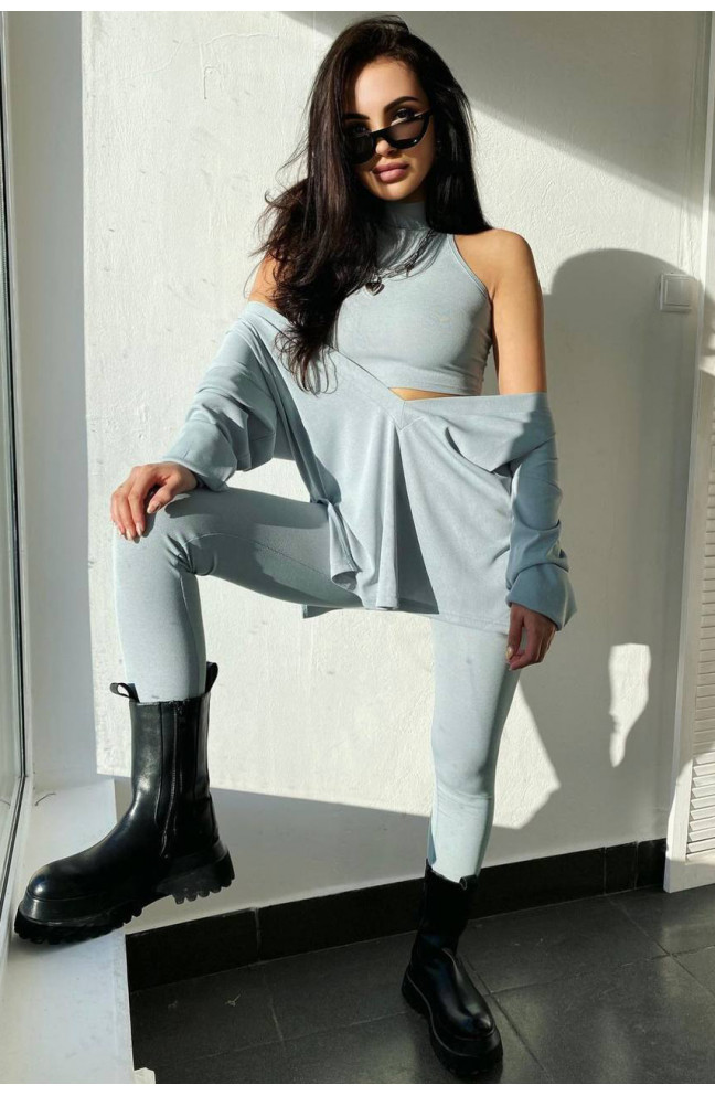 Костюм женский в рубчик серого цвета 186906L