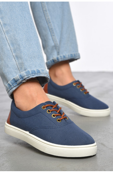 Мокасины женские синего цвета на шнуровке текстиль 187146L