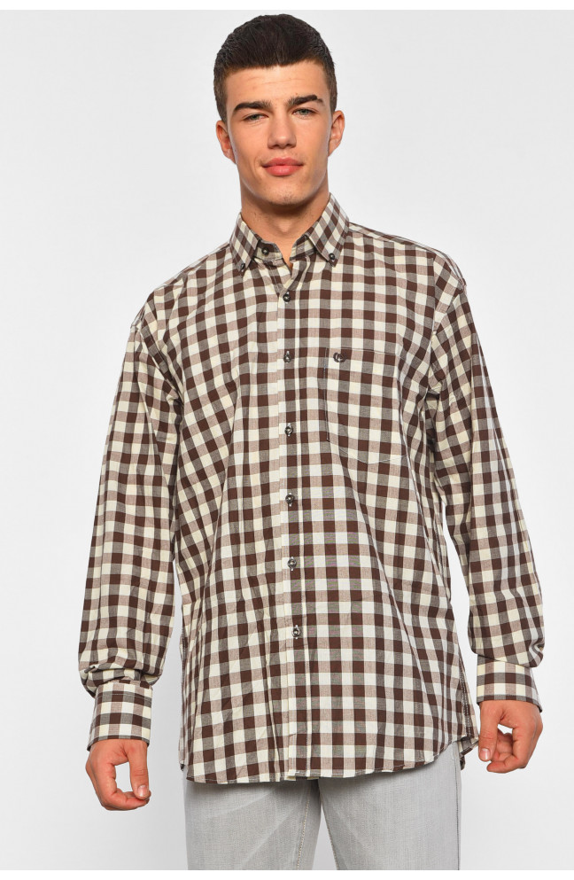 Рубашка мужская коричневого цвета в клетку 187968L