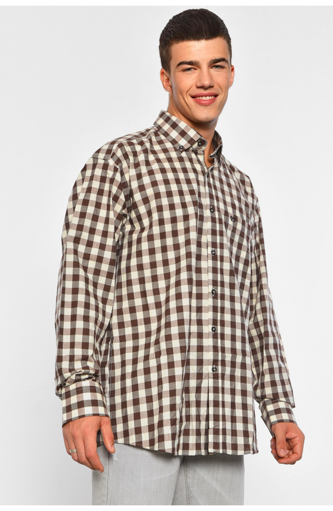 Рубашка мужская коричневого цвета в клетку 187968L