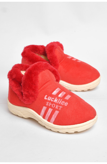 Тапочки детские чуни красного цвета с мехом 189236L