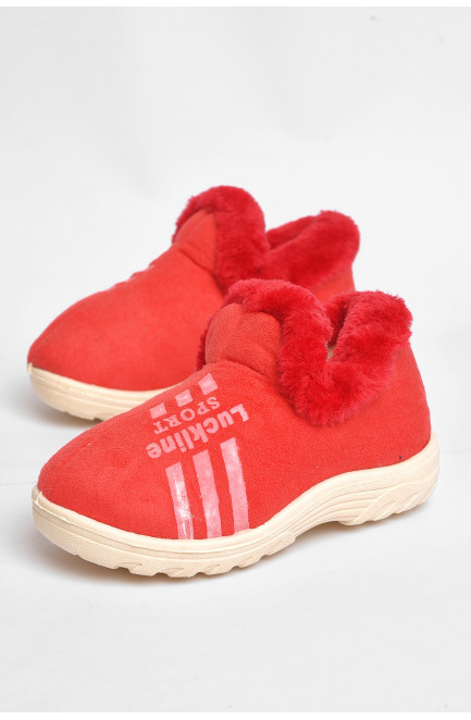 Тапочки детские чуни красного цвета с мехом 189236L