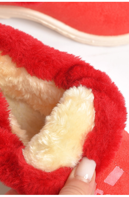 Тапочки детские чуни красного цвета с мехом 189236L