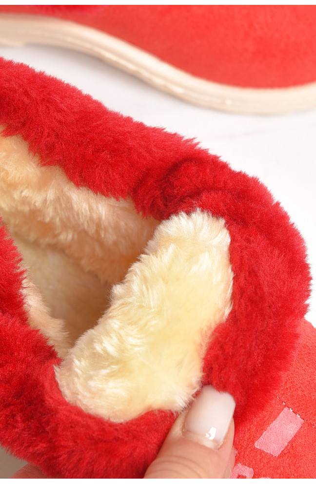 Тапочки детские чуни красного цвета с мехом 189236L