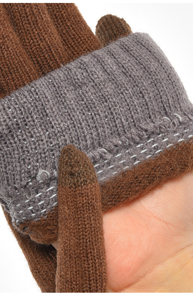 Перчатки женские сенсорные коричневого цвета утепленные 190042L