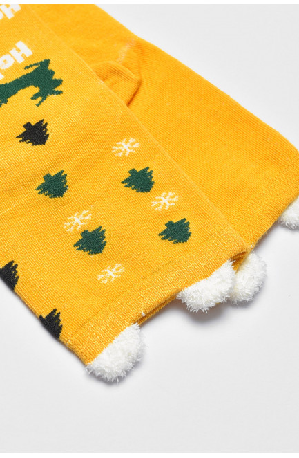 Носки женские с новогодним принтом желтого цвета 190962L