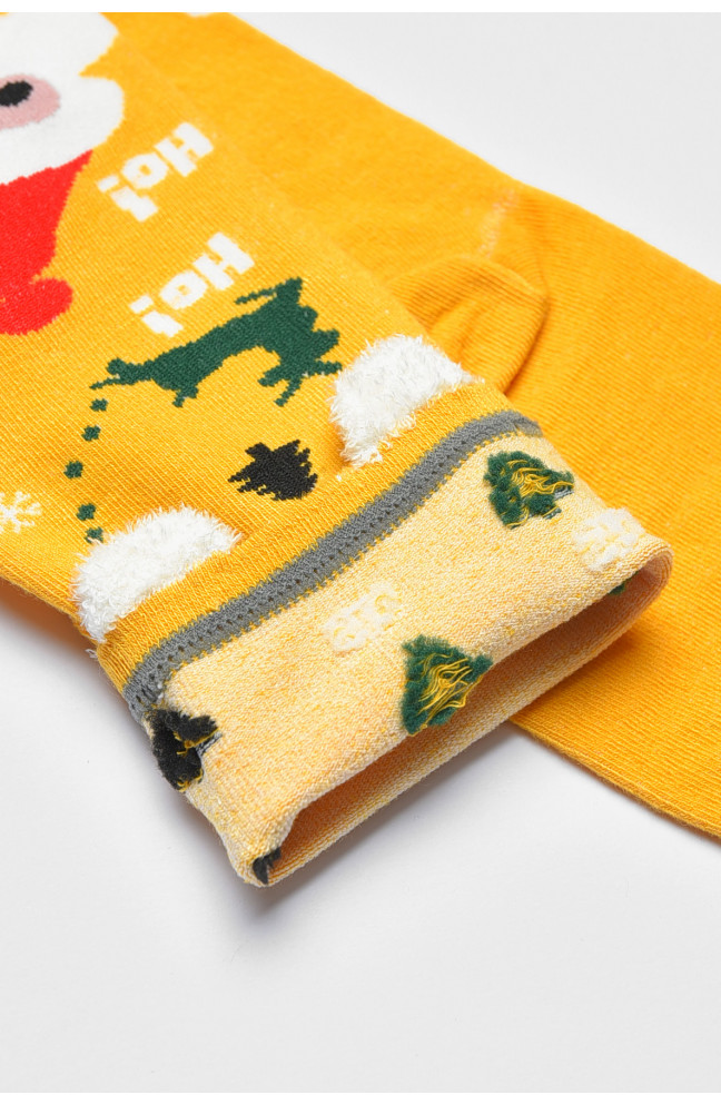 Носки женские с новогодним принтом желтого цвета 190962L