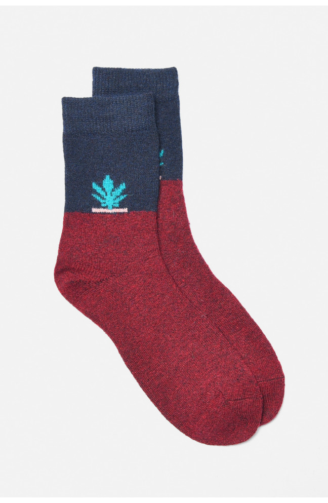 Носки женские на верблюжьей шерсти с принтом бордового цвета 191382L