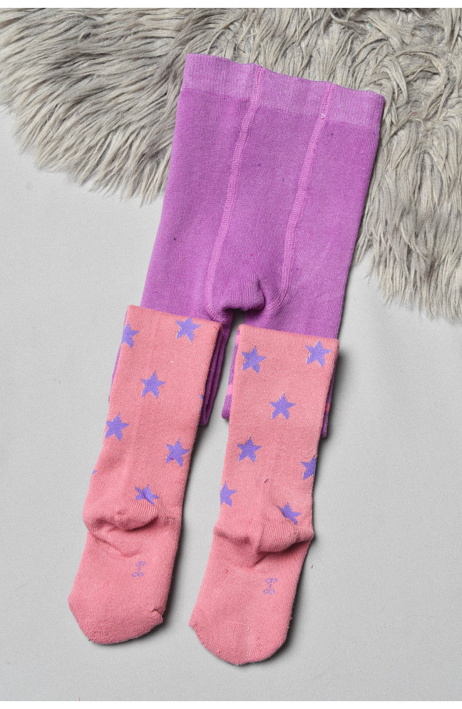 Колготы детские махровые для девочки розового цвета с принтом 191514L