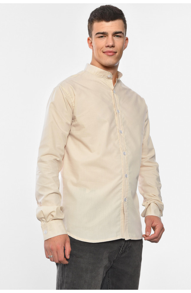 Рубашка мужская однотонная бежевого цвета 191629L
