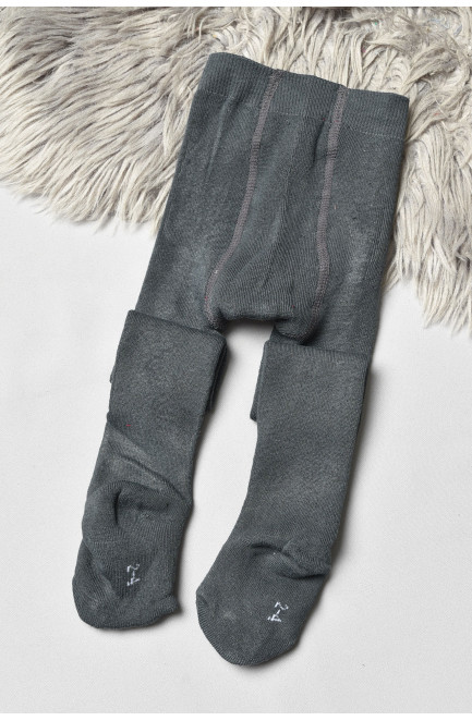 Колготы детские махровые для мальчика однотонные темно-серого цвета 191663L