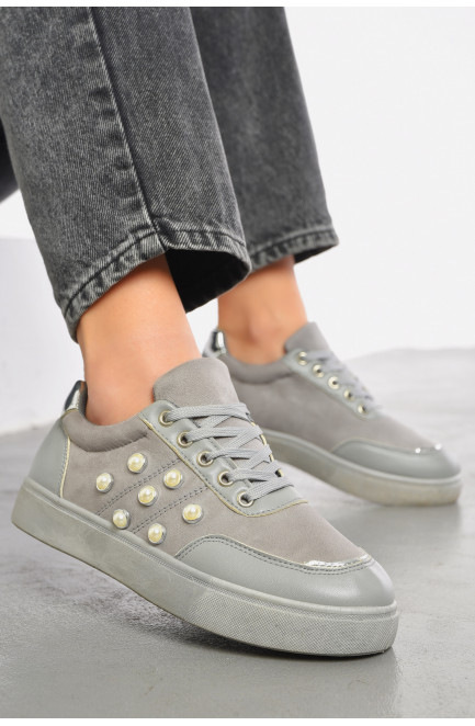 Кроссовки женские серого цвета на шнуровке 192495L