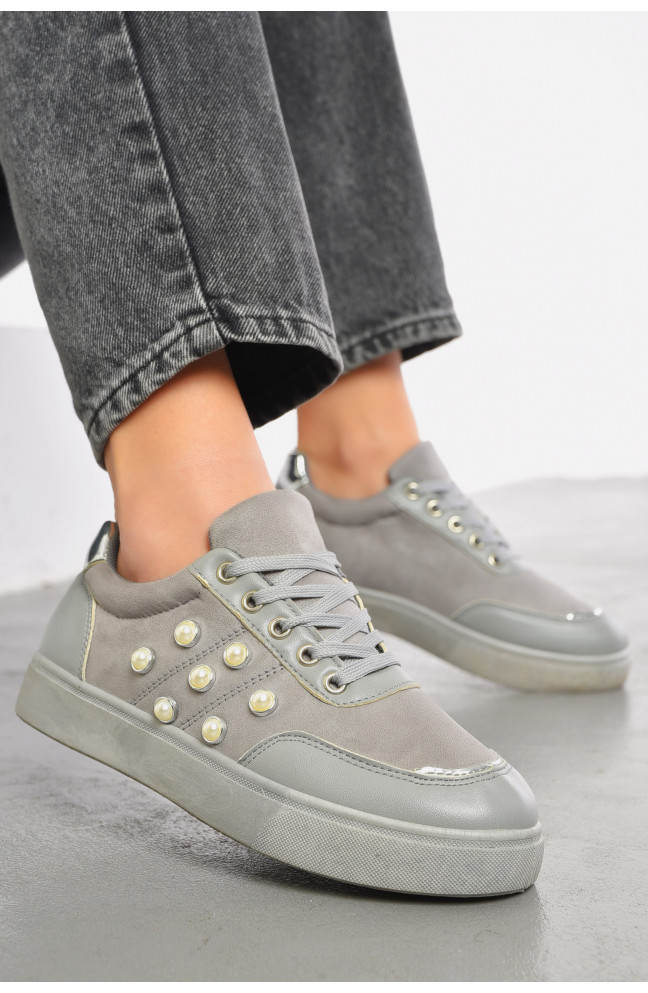 Кроссовки женские серого цвета на шнуровке 192495L