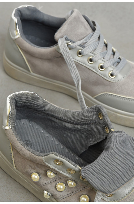 Кроссовки женские серого цвета на шнуровке 192495L