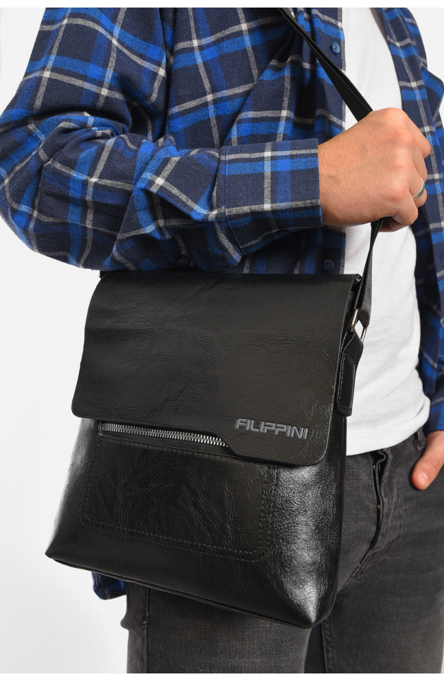 Сумка мужская через плечо из экокожи черного цвета 192849L