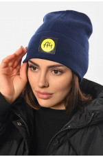 Шапка женская зимняя на флисе однотонная темно-синего цвета 193193L