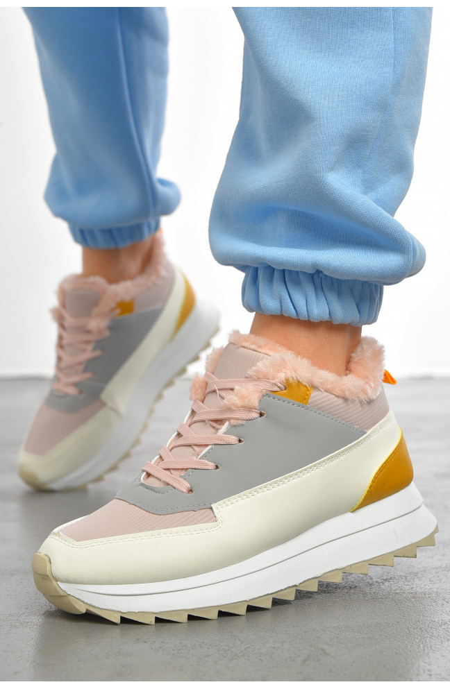 Кроссовки женские бело-сиреневого цвета на меху 193441L