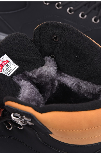 Ботинки подростковые зима черного цвета на шнуровке 194068L