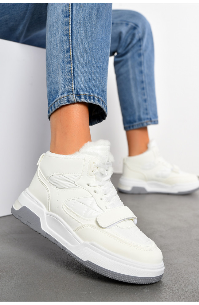 Ботинки женские зимние белого цвета на меху 194118L