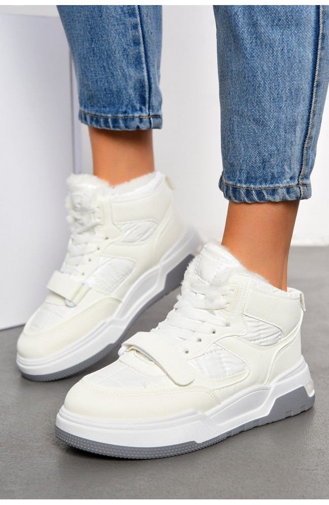 Ботинки женские зимние белого цвета на меху 194118L