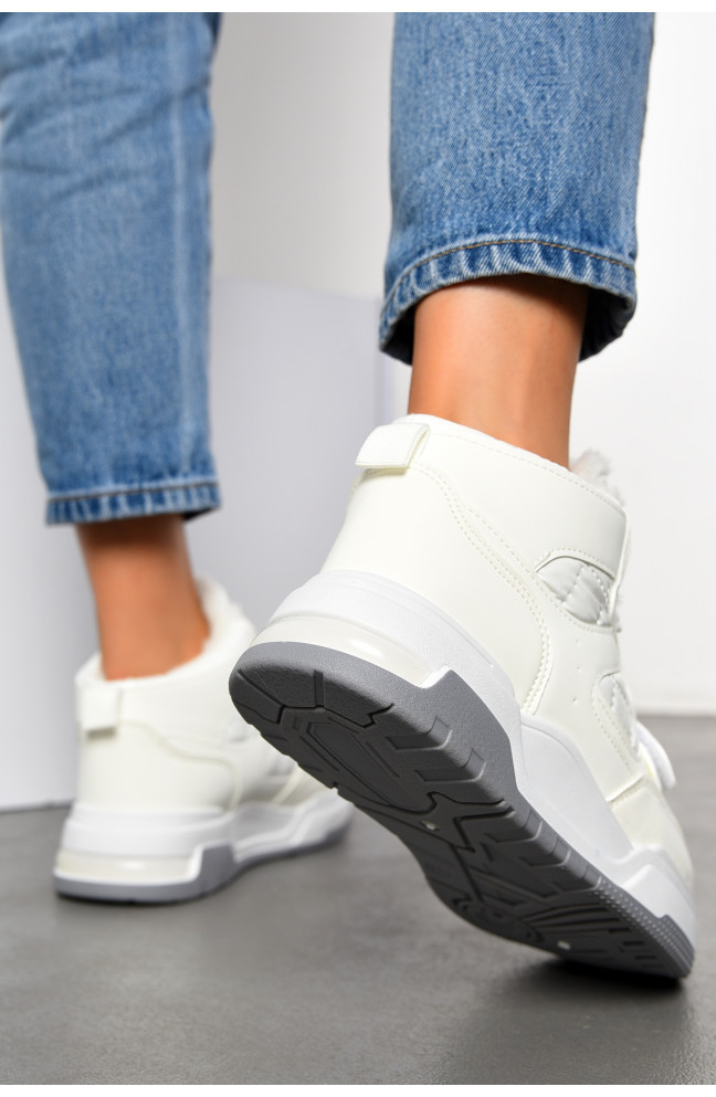 Ботинки женские зимние белого цвета на меху 194118L