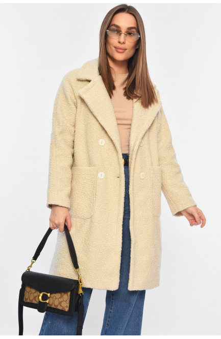 Пальто тедди женское бежевого цвета 194553L