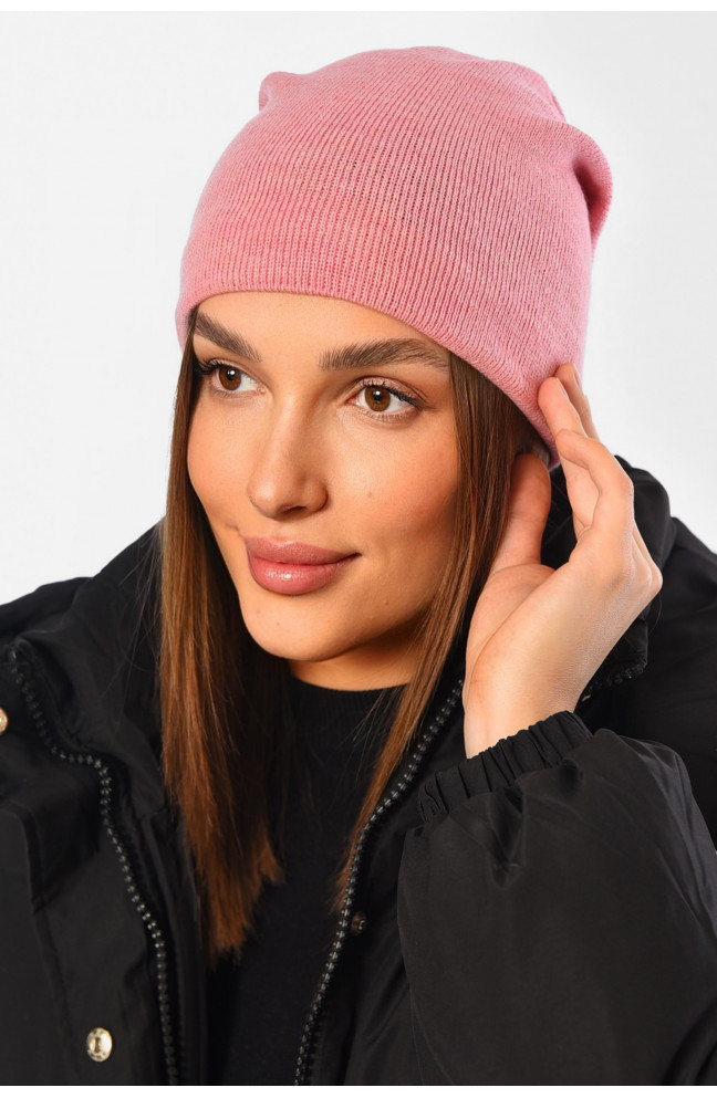 Шапка женская демисезонная розового цвета 194597L