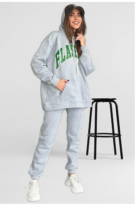 Спортивный костюм женский на флисе серого цвета 194657L