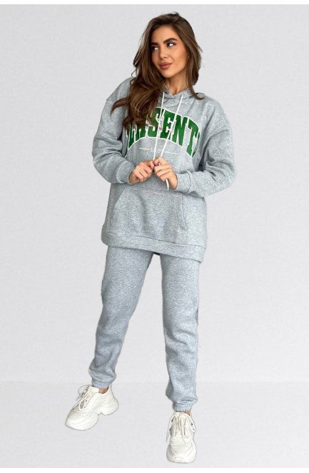 Спортивный костюм женский на флисе серого цвета 194657L