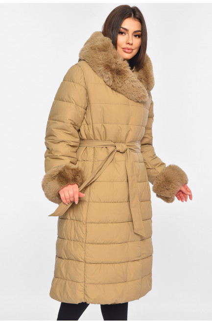 Куртка женская еврозима с мехом бежевого цвета 195314L