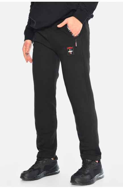 Спортивные штаны мужские на флисе черного цвета 195715L