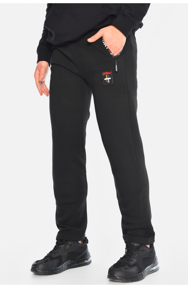 Спортивные штаны мужские на флисе черного цвета 195715L