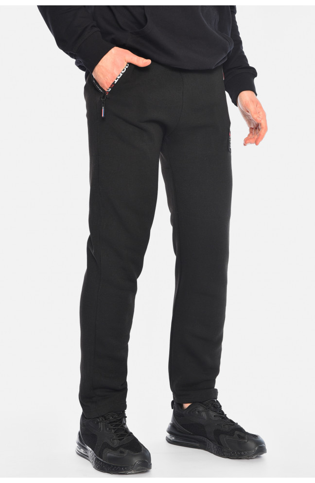Спортивные штаны мужские на флисе черного цвета 195715L