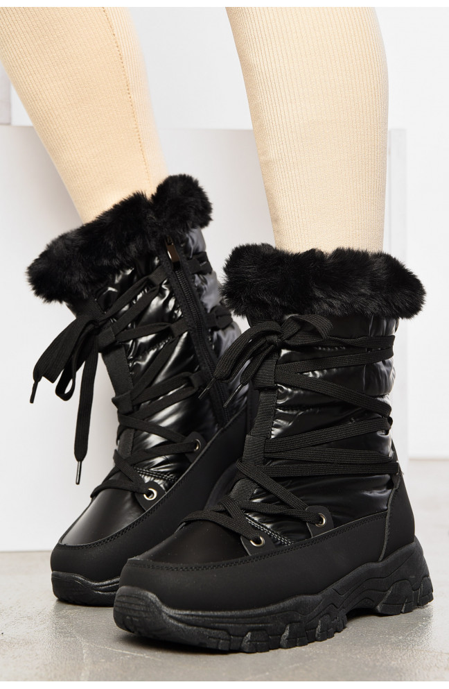 Дутики женские на меху черного цвета 195808L
