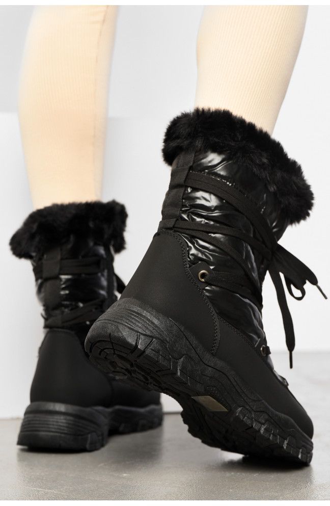 Дутики женские на меху черного цвета 195808L