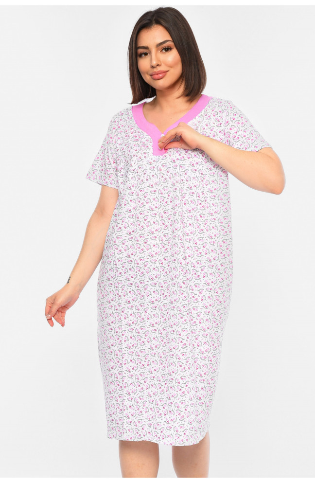 Ночная рубашка женская полубатальная белого цвета с принтом 196285L