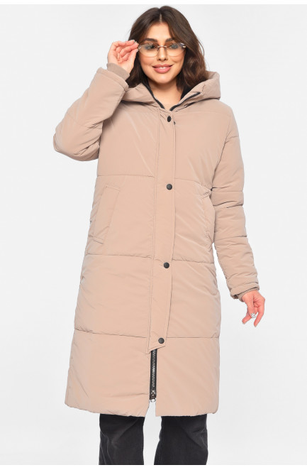 Куртка женская удлиненная демисезонная бежевого цвета 196427L