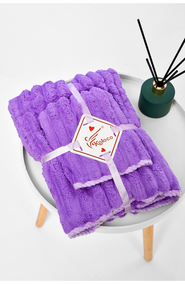 Набор однотонных полотенец из микрофибры банное+для лица фиолетового цвета 196573L